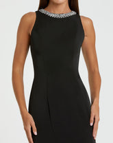 Black Embellished Neck Trumpet Gown